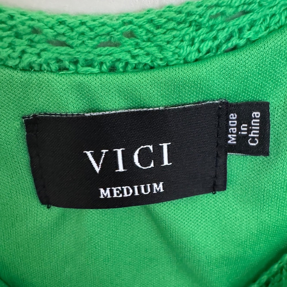 VICI Copacabana Beach Crochet Knit Midi Dress Green Size M Vacation Coverup - Picture 8 of 9